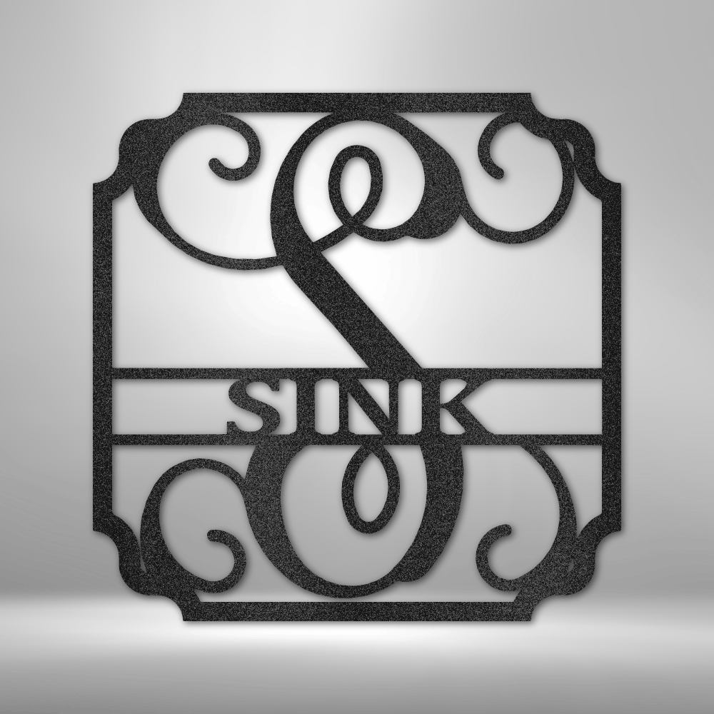 Fancy Split Letter Monogram Metal Wall Art